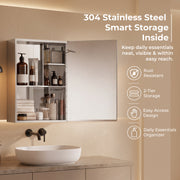 Plantex 304 Stainless Steel Bathroom Mirror Cabinet/Mirror Cabinet for Wash Basin/Bathroom Organiser with Mirror -Chrome (16x24 Inch/LED, Defogger & Bluetooth)