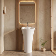 Plantex Round Pedestal Basin for Bathroom/Ceramic One Piece Pedestal Free Standing Wash Basin for Home/Hotel (White-15x15x31.5 inch)
