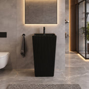 Plantex Acrylic Resin & Quartz Free Standing Wash Basin/Pedestal Wash Basin/Square Basin for Bathroom/Home/Office/Hotel - (10049, Black)