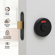 Plantex Bathroom Indicator with Lock/Stainless Steel Red and Green Indicator Keyless Door Lock/Round Toilet Partition Door Lock - Pack of 1 (Black)