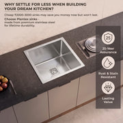 Plantex Premium Stainless Steel Sink for Kitchen/Kitchen Sink with 25 Years Warranty by Plantex/Single Bowl Sink with Square Coupling, Hose Pipes and Drain Rack (Silver Matt - 16x18x9 Inches)