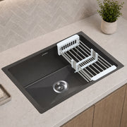 Plantex Stainless Steel Handmade Kitchen Sink/Single Bowl Sink For Kitchen With Drain Rack and Coupling and Waste Pipe/Undermount/Topmount (Black- 24X18 Inches)