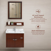 Plantex Glass, Ceramic, HPP Wall Mount Vanity Cabinet with Washbasin and Mirror/Unbrekable Bathroom Organizer/Washbasin with Cabinet (Brown)
