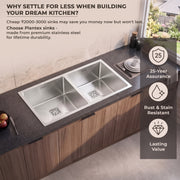 Plantex Double Bowl Sink for Kitchen/Heavy Duty Stainless Steel Sink with 25 Years Warranty by Plantex/Handmade Kitchen Sink with Drying Rack, Hose Pipe and Coupling (Silver Matt - 32x18x9 Inches)