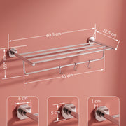 Plantex 304 Grade Stainless Steel Towel Rack with Hooks/Bathroom Towel Rod/Towel Hanger/Bathroom Accessories - Nipron (24-inch) Chrome