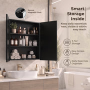 Plantex Bathroom Cabinet with Mirror/Aluminium Framed Double Door Bathroom Storage/Mirror Cabinet for Wall/Bathroom Organiser Cabinet (18x18 Inch, Black)