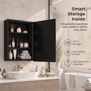 Plantex Bathroom Cabinet with Mirror/Aluminium Framed Bathroom Cabinet Storage/Mirror Cabinet for Bathroom Wall/Bathroom Organiser Cabinet (14x20 Inch, Black)