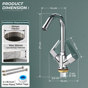 Plantex Sink Tap for Kitchen Basin with Teflon Tape/Kitchen Mixer Tap with 360° Swivel Spout/Hot and Cold Mixer (Celesiya-1240-Chrome)