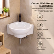 Plantex Ceramic White Corner Wash Basin/Wall Mount Basin for Bathroom/Corner Bathroom Basin/Glossy Small Sink with 10 Years Glaze Warranty by Plantex (Lily -14 x 16.5 x 5.5 Inch)