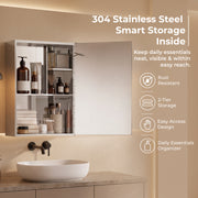 Plantex 304 Stainless Steel Cabinet Mirror/Bathroom Cabinet Storage/LED Mirror Cabinet for Wall/Bathroom Organiser Cabinet -Chrome (19x27 Inch,Defogger & Bluetooth)