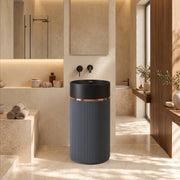 Plantex Matt Pedestal Wash Basin/Acrylic Resin & Quartz Free Standing Wash Basin/Round Basin For Bathroom/Home/Hotel/Restaurant- (Black And Grey, 16 X 16 X 34 Inch)