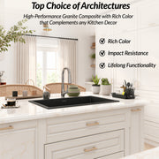 Plantex Single Bowl Kitchen Sink/Quartz Sink For Kitchen/Non-Fading Matt Black Colour With Uv Protection/Undermount/Topmount (Black - 18 X 16 Inches)