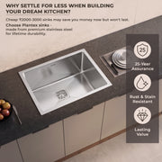 Plantex Heavy Duty Stainless Steel Kitchen Sink/Sink for Kitchen with Square Coupling, Hose Pipes and Drain Rack/Single Bowl Sink With 25 Years Warranty by Plantex (Matt - 21x18x9 Inches)