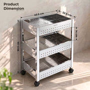 Plantex Stainless Steel 3-Tier Vegetable Storage Basket for Kitchen/Onion Garlic Stand-Trolley (Square Profile-Silver)