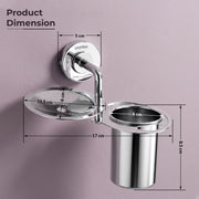Plantex 304 Grade Stainless Steel 2in1 Soap Holder with Tumbler Holder/Bathroom Accessories - Daizy (Chrome)