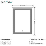 Plantex Metal LED Wall Mirror with Triple-Tone/Touch Mirror for Bedroom/Dressing Room/Living Room - Rectangle Shape (18 X 24 Inch)