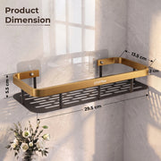 Plantex Bathroom Organizer Without Drill/Stainless Steel & Aluminium Shelf for Wall with Adhesive Stickers - Pack of 1 (12x5 inches, Gold & Black)