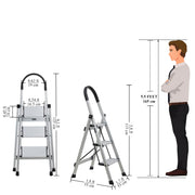 Plantex Surestep 3 Step Aluminum Ladder for Home Use/Wide Anti-Slip Steps/Foldable Ladder with Anti Skid PVC Shoes, 3 Steps Kitchen Stool (Anodize-Silver)