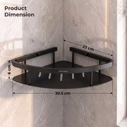 Plantex Bathroom Corner Shelf for Wall Mount/304 Grade Stainless Steel Corner Shelf for Bathroom with Railings/Bathroom Accessories - Pack of 2  (9x9 inches, Black)
