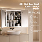 Plantex Luxury LED Mirror Cabinet for Bathroom/304 Grade Stainless Steel Bathroom Cabinet/Mirror for Bathroom with Double Door Cabinet (24x24 Inch-LED & Defogger/Chrome)