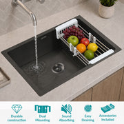Plantex Stainless Steel Handmade Kitchen Sink/Single Bowl Sink For Kitchen With Drain Rack and Coupling and Waste Pipe/Undermount/Topmount (Black- 24X18 Inches)
