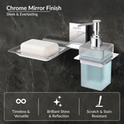 Plantex 304 Grade Stainless Steel Soap Dish with Liquid Soap Dispenser/Holder for Bathroom & Lavatory/Bathroom Accessories (Chrome)