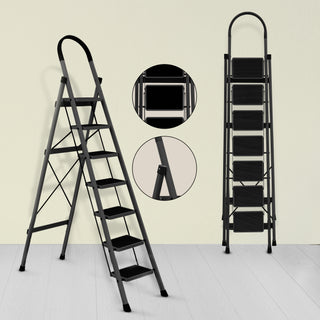 Plantex Steel 7 Step Ladder/Foldable Ladder for Home/Anti-Skid Wide 7 Step Ladder - (Apex - Black)-refurbished