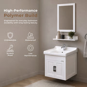 Plantex Wash Basin with Cabinet Full Set/Unbrekable Bathroom Vanity & Washbasin Set/Basin Cabinet for Bathroom with Mirror (White)