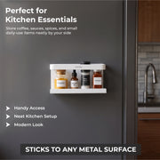 Plantex Carbon Steel Magnetic Shelf For Kitchen/Fridge Organizer Spice Rack/Shelf For Refrigerator - Wall Mount & Railing Mount, Floating Shelves (White)