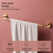 Plantex 304 Grade Stainless Steel 24 inch Single Towel Rod for Bathroom/Towel Stand/Hanger/Bathroom Accessories Pack of 1, Daizy (Golden)