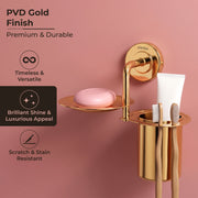Plantex Daizy Gold Toothbrush/Paste and Tumbler Holder for Bathroom and Wash Basin (304 Stainless Steel)