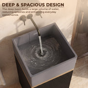 Plantex Acrylic Resin & Quartz Matt Pedestal Basin For Bathroom/One Piece Pedestal Free Standing Square Wash Basin For Living Room/Hotel (Grey & Black)