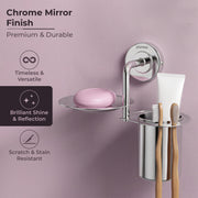 Plantex 304 Grade Stainless Steel 2in1 Soap Holder with Tumbler Holder/Bathroom Accessories - Daizy (Chrome)