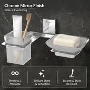 Plantex 304 Grade Stainless Steel Soap Dish/Glass Soap Holder/Tumbler Holder/Toothbrush Holder/Bathroom Accessories (Crystal -Chrome)