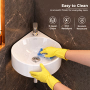 Plantex Ceramic Wall Hung Basin/Corner Bathroom Basin/Wall Mounted Wash Basin with 10 Years Glaze Warranty/Sink for Living Room (Eva -White- 14x14x6 inch)