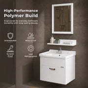 Plantex Unbreakable Wall Mount Vanity Cabinet & Washbasin Set/Washbasin with Cabinet/Basin Cabinet for Bathroom with Mirror & Shelf (White) Glass, Ceramic and HPP
