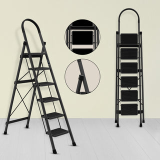 Plantex Steel Ladder for Home/Strong Foldable Wide 6 Step Ladder/Anti-Skid 6 Step Ladder - (Apex - Black)-refurbished