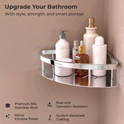 Plantex Bathroom Corner Shelf for Wall Mount/304 Grade Stainless Steel Corner Shelf for Bathroom with Railings/Bathroom Accessories Holder (9x9 inches, Chrome)