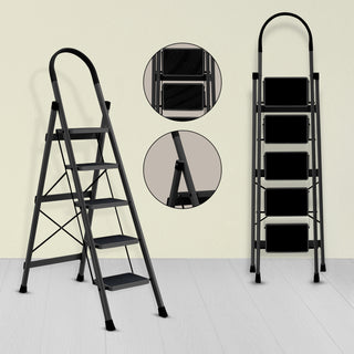 Plantex Steel Ladder for Home/Strong Foldable Wide 5 Step Ladder/Anti-Skid 5 Step Ladder - (Apex - Black)-refurbished