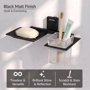 Plantex 304 Grade Stainless Steel Soap Dish with Glass Toothbrush Holder/Soap Stand/Soap Case with Tumbler/Bathroom Accessories - (Crystal, Black)