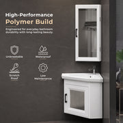 Plantex Unbreakable Wall Mount Vanity Cabinet with Washbasin and Mirror/Corner Basin with Cabinet for Bathroom - (406, White)