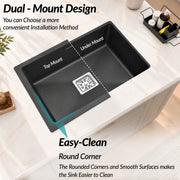 Plantex Quartz Single Bowl Kitchen Matt Sink/Sink For Kitchen/Undermount/Top Mounted (Black - 21X18 Inches)