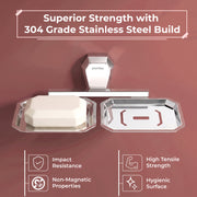 Plantex Double Soap Dish for Bathroom/304 Grade Stainless Steel Dual Soap Holder/Soap Case/Soap Stand/Bathroom Accessories - Pack of 1 (PM-2408, Chrome)