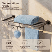 Plantex 304 Grade Stainless Steel Towel Rack for Bathroom/Towel Stand with Hook/Hanger for Cloth/Bathroom Accessories - Nipron (24Inch - Black)
