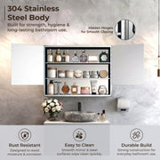 Plantex Bathroom Mirror Cabinet/304 Stainless Steel Bathroom Cabinet with Mirror/Bathroom Storage Cabinet/Wall Mounted Mirror Bathroom Cabinet (24x32 Inch-Chrome/Double Door)