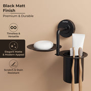Plantex 304 Grade Stainless Steel 2in1 Soap Holder with Tumbler Holder/Bathroom Accessories - Daizy (Black)