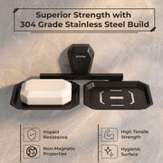 Plantex Double Soap Dish for Bathroom/304 Grade Stainless Steel Dual Soap Holder/Soap Case/Soap Stand/Bathroom Accessories - Pack of 1 (PMB-2408, Z-Black)