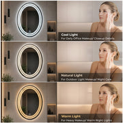 Plantex Bathroom Mirror with LED 3 Lights Tone/Designer Mirror for Living Room/Bedroom/Dressing Room - Oval Shape (18 X 24 Inch)