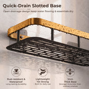 Plantex Bathroom Organizer Without Drill/Stainless Steel & Aluminium Shelf for Wall with Adhesive Stickers - Pack of 1 (12x5 inches, Gold & Black)