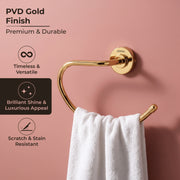 Plantex 304 Grade Stainless Steel Round Napkin Holder for washbasin/Towel Hanger/Towel Ring for Bathroom/Bathroom Accessories, Daizy(Golden)